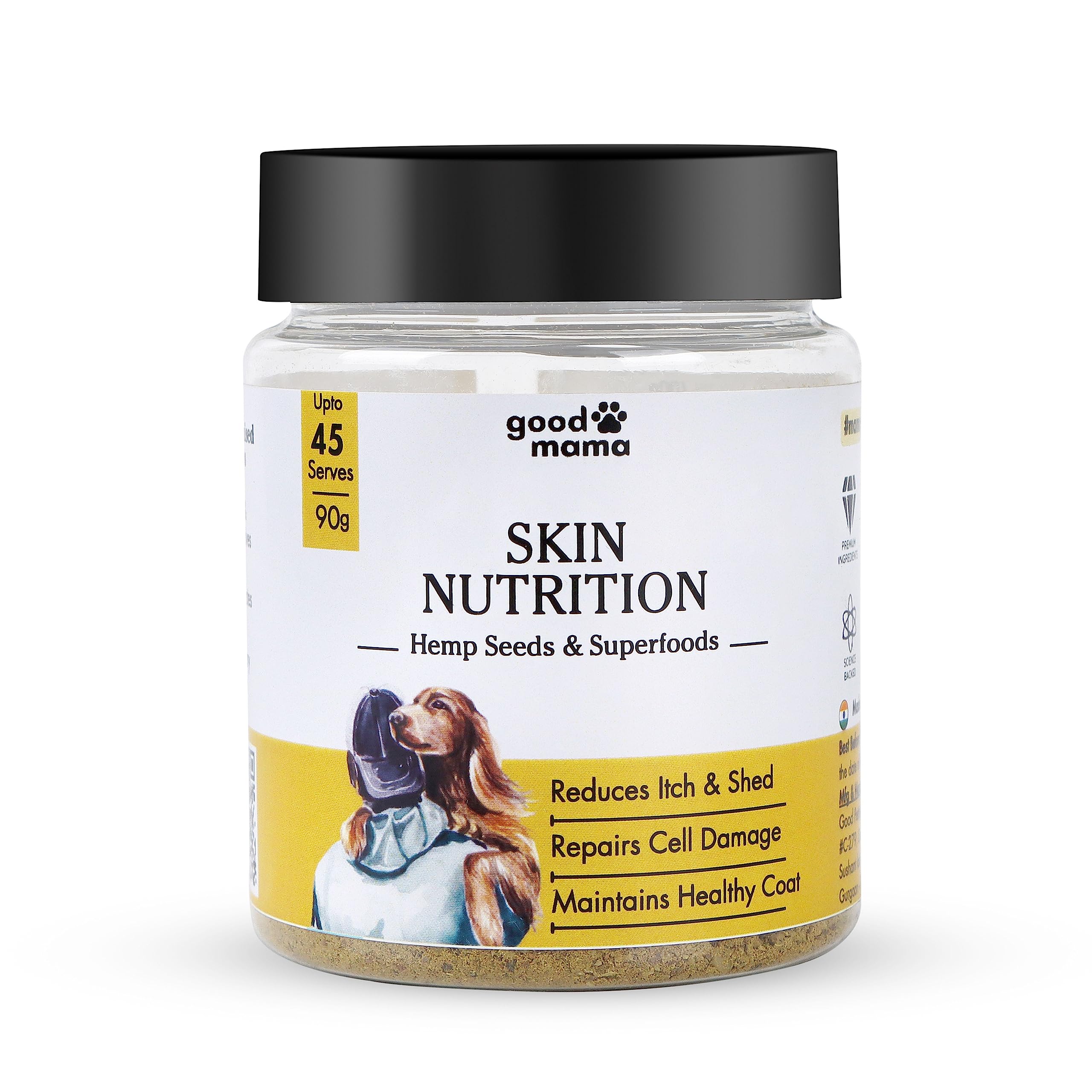 Good Mama Advanced Skin and Coat Dog Supplement. Reduces Itching & Enhances Coat Shine with Hemp Seeds, Biotin & Zinc, Vitamin E, Vitamin C, and Super Seeds | 90 g