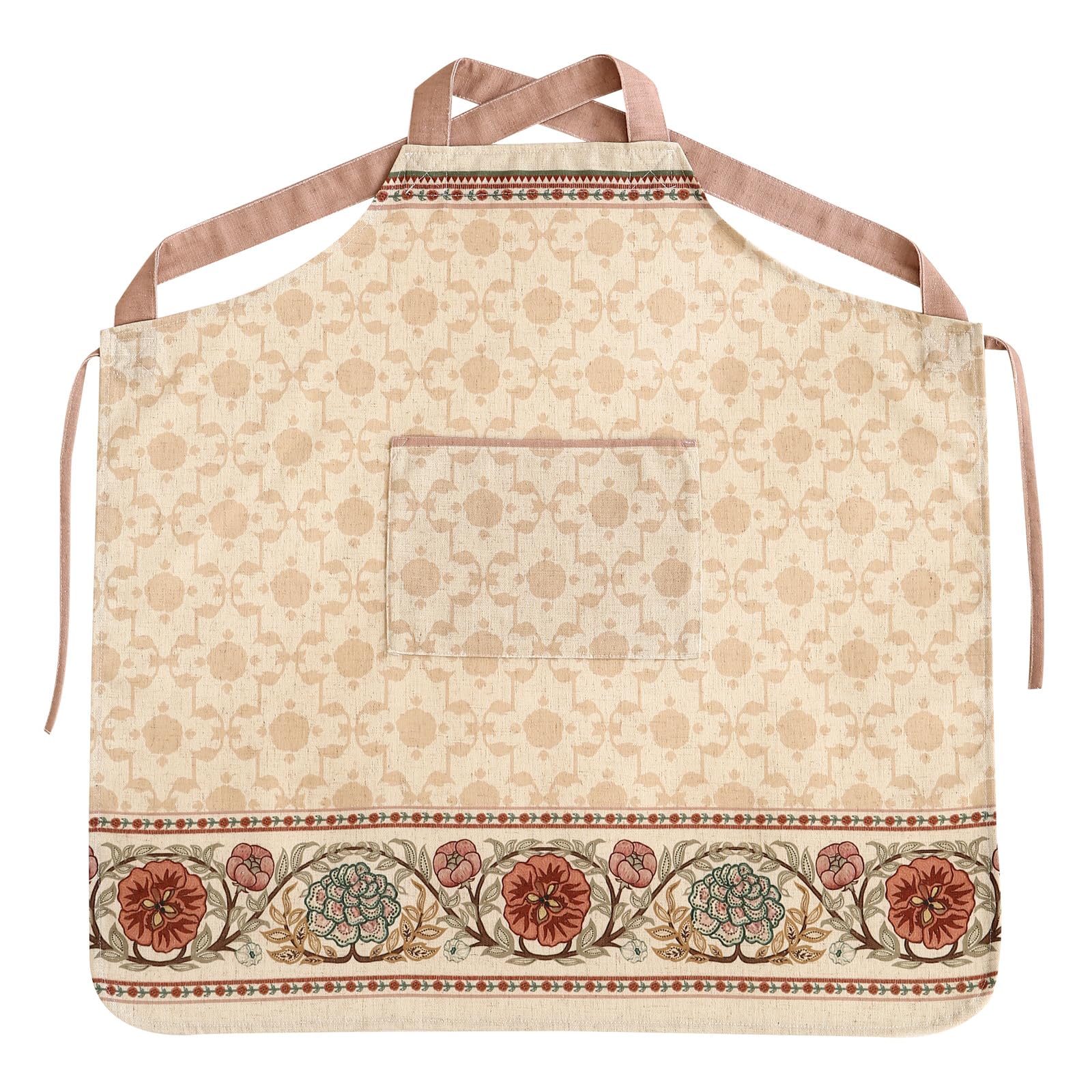 patdrea Blue Floral Linen Apron with Pocket,French Kitchen Garden Chef BBQ Aprons for Women and Men,Crisscross Back Straps