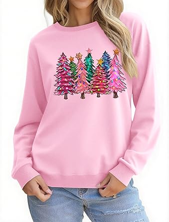 Christmas Sweatshirts for Women Funny Christmas Tree Xmas Cute Graphic Long Sleeve Shirt