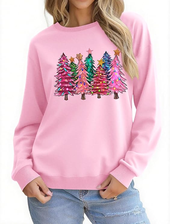 Christmas Sweatshirts for Women Funny Christmas Tree Xmas Cute Graphic Long Sleeve Shirt