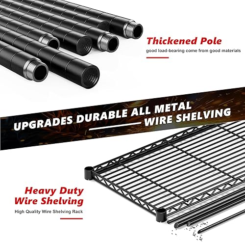 Miniatura 8 de REIBII Estantes de alambre de metal resistentes de 5 niveles, estilo industrial, 61.7 pulgadas de ancho x 72.4 pulgadas de alto x 15.8 pulgadas de