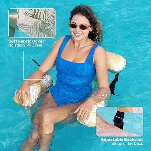 Miniatura 4 de Sloosh Sillas flotantes de piscina para adultos, sillas inflables de piscina, hamaca flotante con patrón de plantas para adultos, flotadores de
