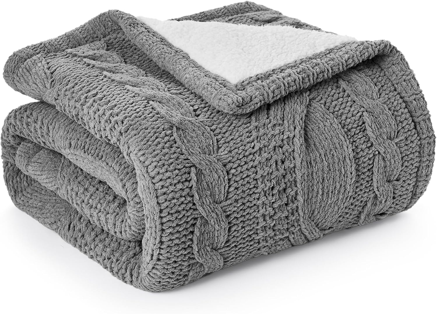 Amélie Home Cable Knit Throw Blanket for Couch, Chenille Sherpa Soft Cozy Throw Blankets for Sofa Chair Comfortable Home, 50"x60", Gray - Image 7