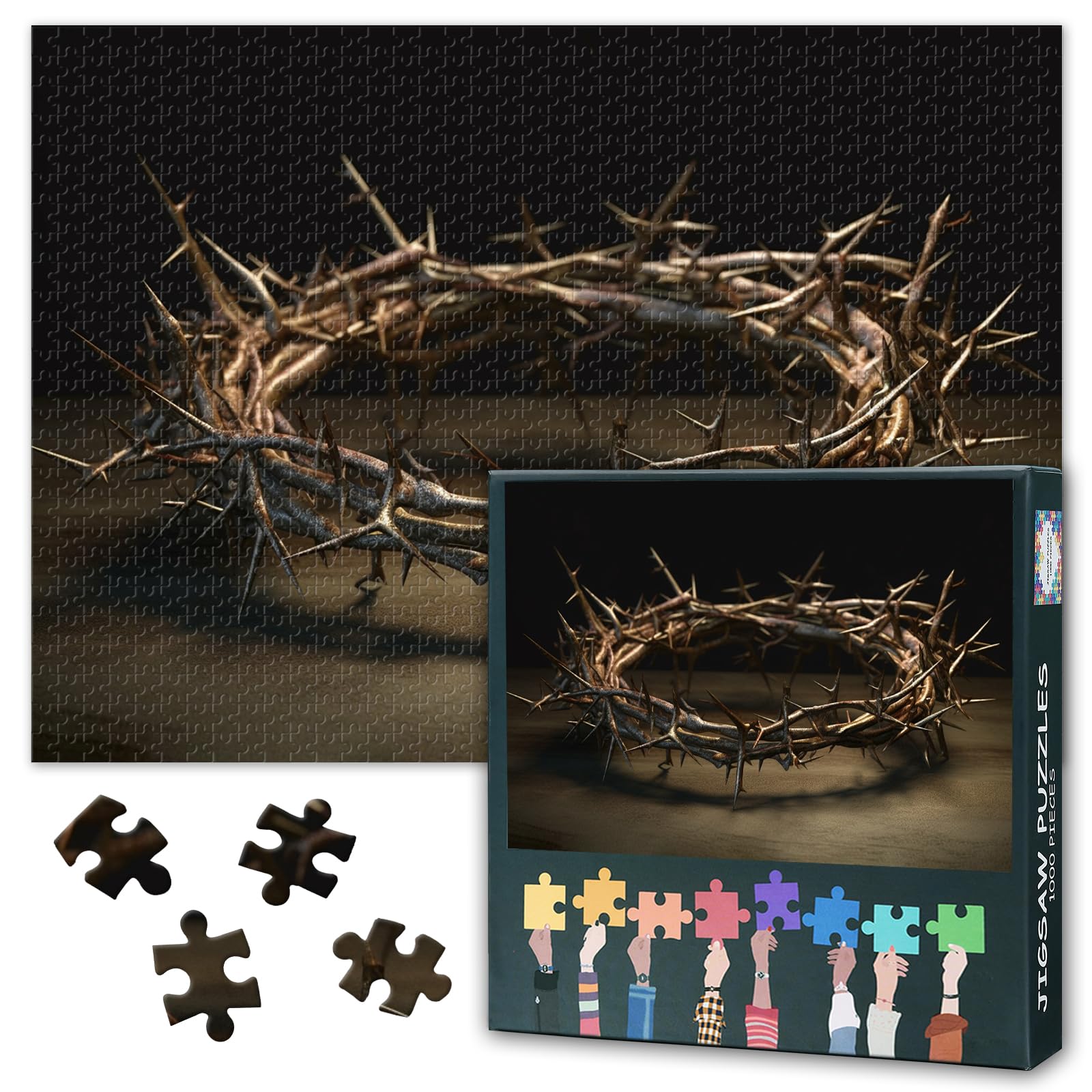1000 Piece Jigsaw Puzzle for Adults Easter Season Wall Art Jesus Christ with Crown of Thorns Resurrection Theme Visual Art Decor for Spring Large Size 27.5x19.7 Inch