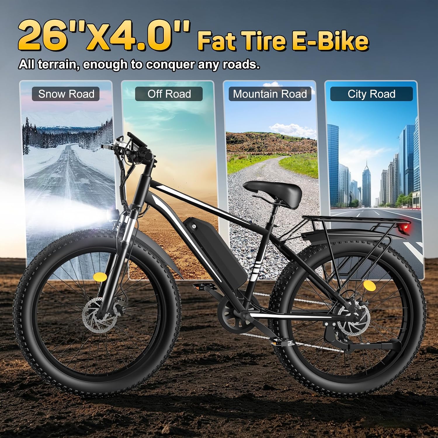 Adult Fat Tire Electric Bike 1500W Peak Motor, 48V 15Ah Fast Electric Bicycle, 32MPH 7 Speed Gears & 65 Miles Range Ebike, 26" All Terrain Mountain E-Bike for Men Women with Suspension