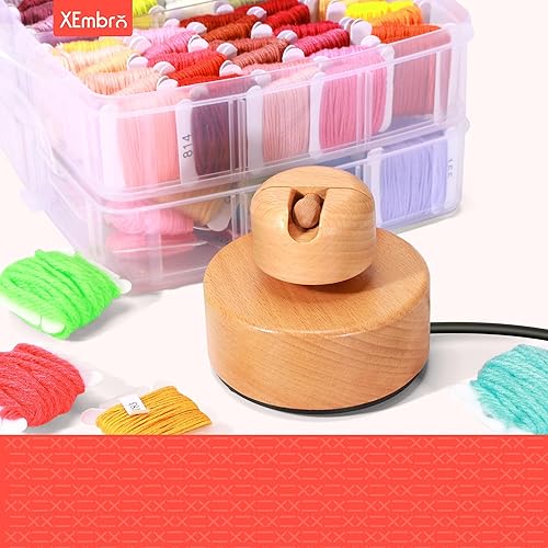 Miniatura 7 de XEmbro Bobinadora eléctrica de hilo de bordado, hilo de haya, hilo de punto de cruz, bobinadora de bobinas para trabajos de bordado y proyectos de