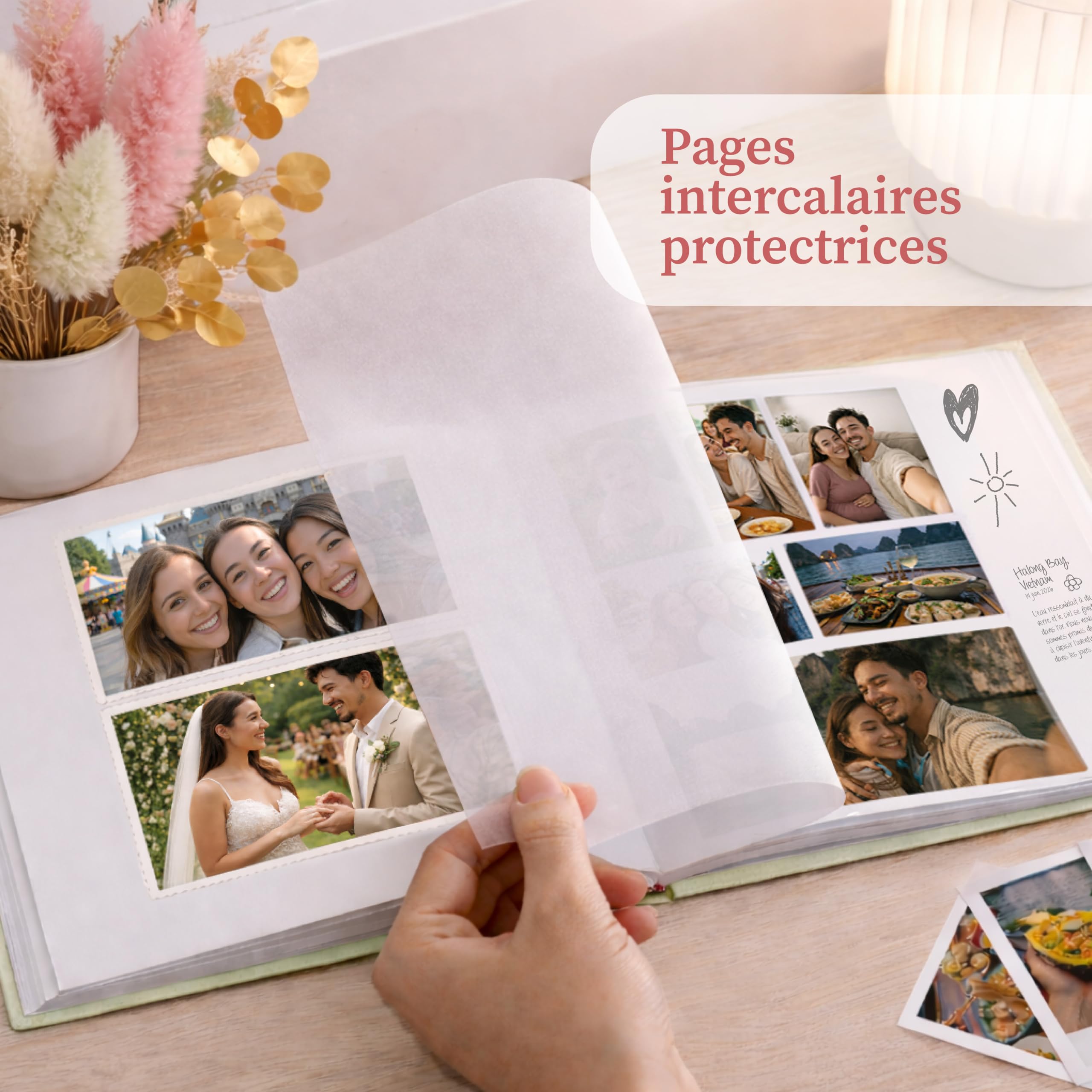 Zenacolor Album Photo Vierge - Albums photo 30x30cm Vert en Lin - Album photos 100 pages avec espace pour 500 photos