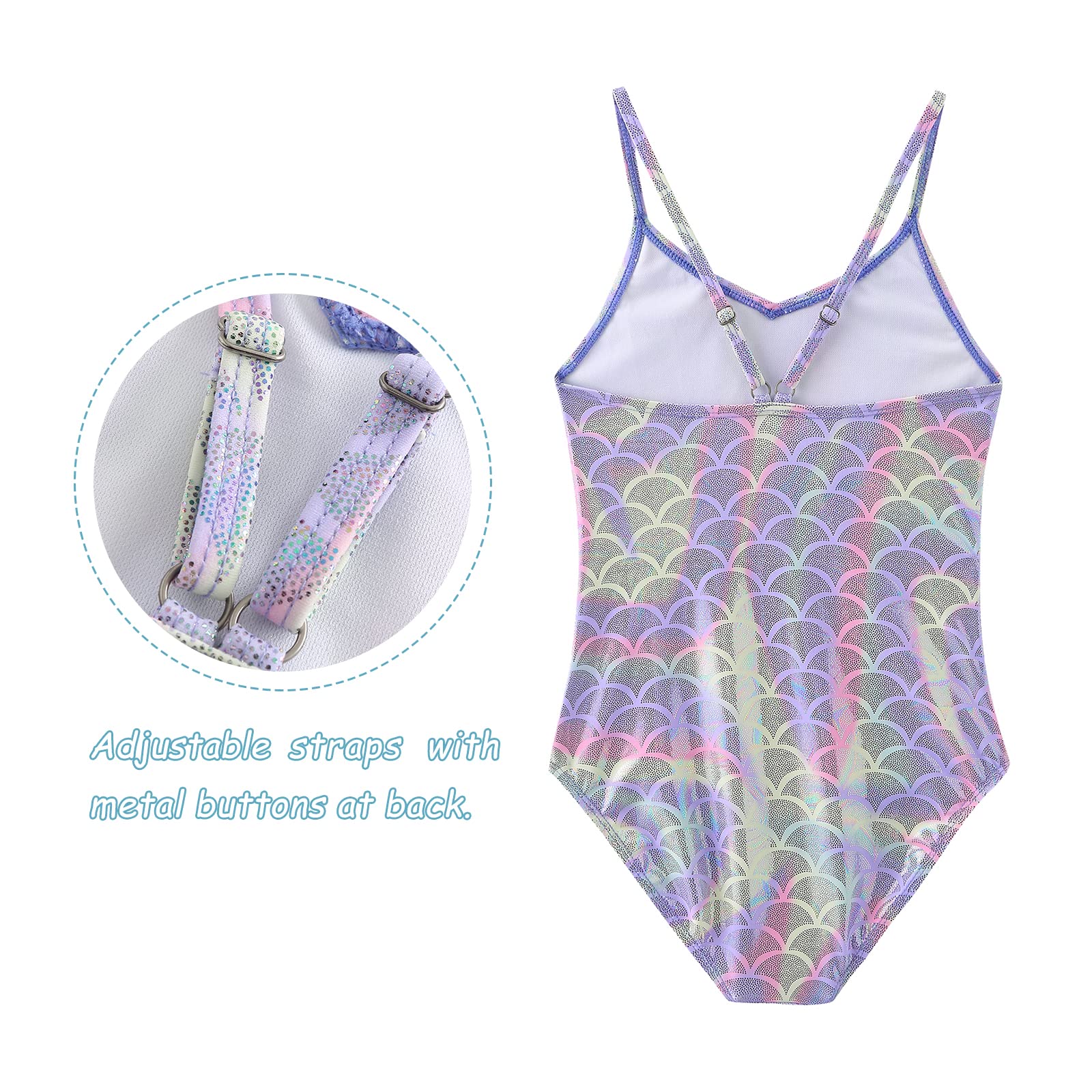 Aisyee Girls Swimming Costume Mermaid Kids One Piece Swimsuit Hawaiian Ruffle Floral Swimwear