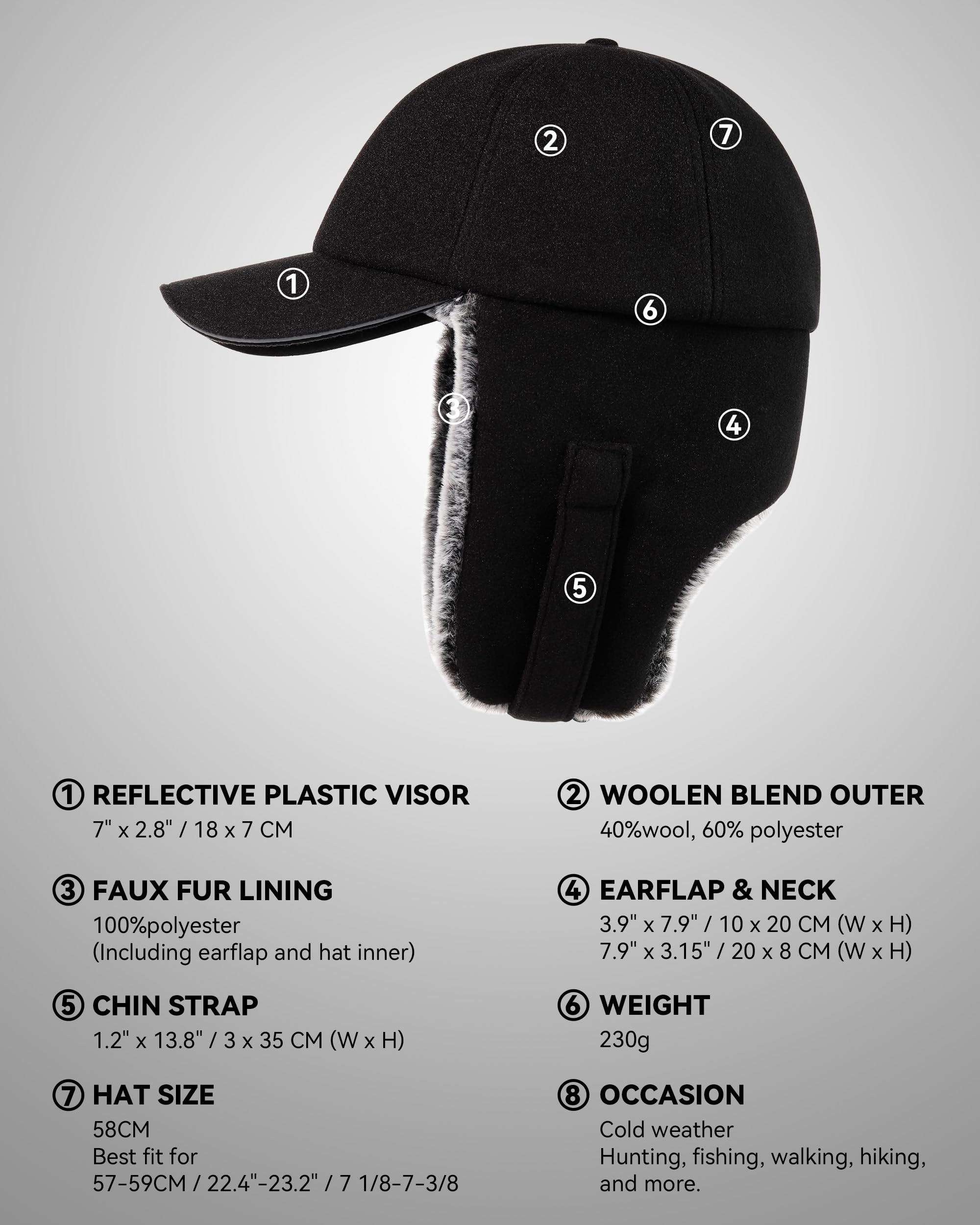 Gisdanchz Gorra Beisbol Invierno con Orejeras - Totalmente Forrada con Piel Sintétic