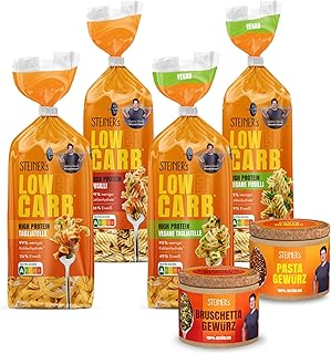 STEINER’s Low Carb High Protein Pasta Party Box | 95-99% weniger Kohlenhydrate | Pasta Set | Inkl. Fusilli & Tagliatelle, Pasta Gewürze & Bruschetta Gewürzmischung