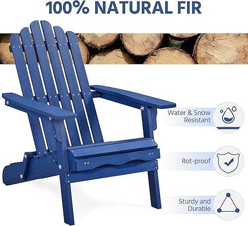 Miniatura 4 de Yaheetech Silla Adirondack plegable con otomana retráctil, silla de jardín de madera maciza de 300 libras, sillas de sala para hoguera, muebles
