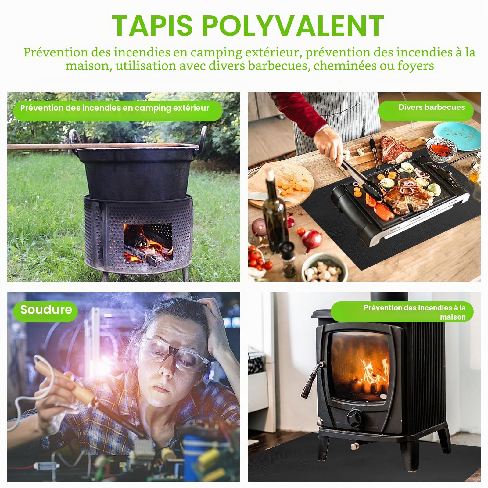 Tapis Ignifuge 120 x 100 cm pour Barbecue, Protection Thermique Réutilisable Sol