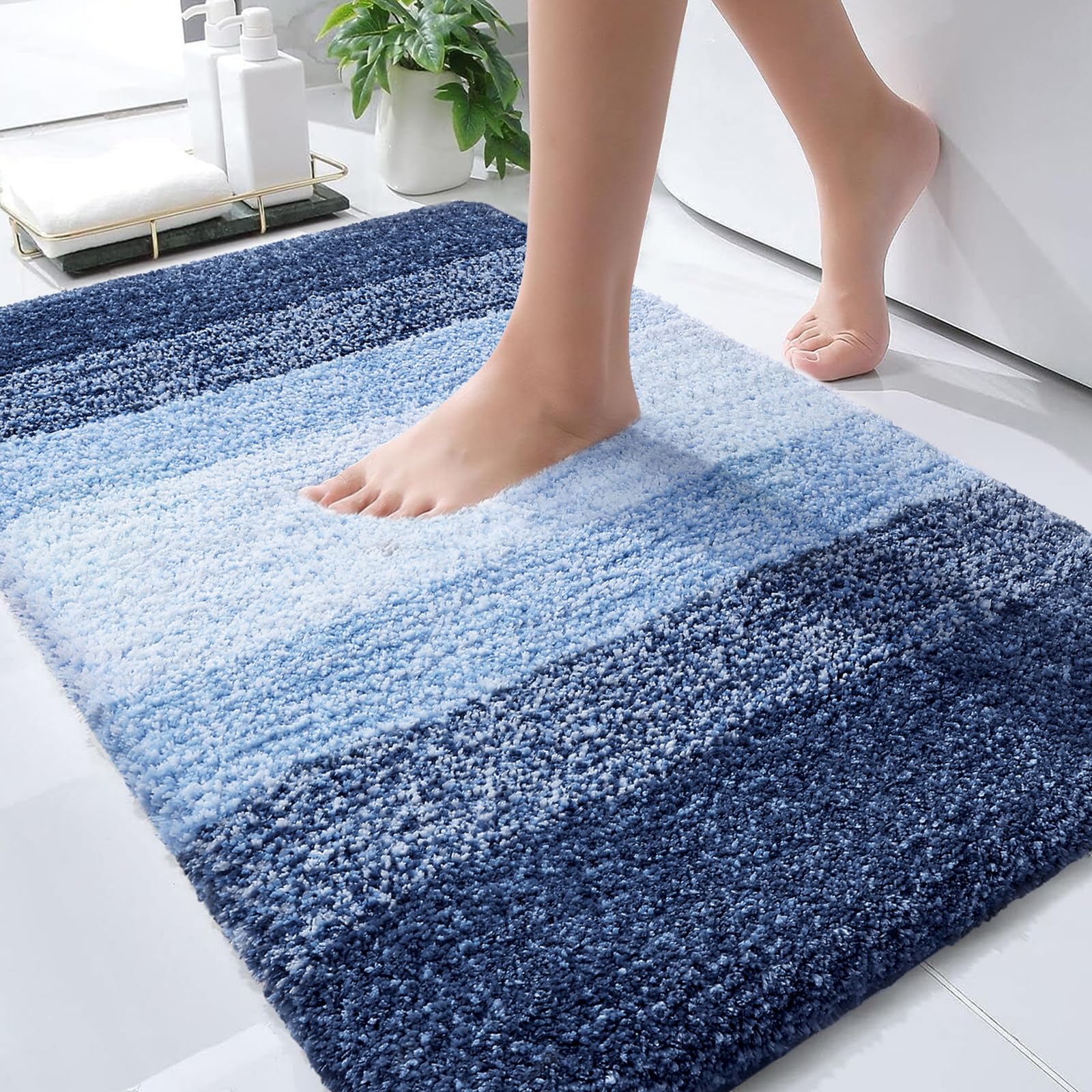 OLANLY Bathroom Rugs Mat 34x21, Extra Soft Absorbent Microfiber Bath Rugs | Navy, Non-Slip Quick-Drying Rubber Backing, Machine Washable Plush Bath Mat for Floor, Tub and Shower, Home Decor Accessories