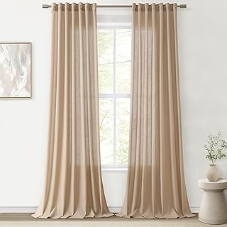 Joywell Hook Belt Linen Semi Sheer Curtains Inches Length Long Rod Pocket/Back Tab/Hook Belt/Clip Rings Window Curtains Drapes for Bedroom Living Room 2 Panels Set,52x84,Burlap Tan - Buy now