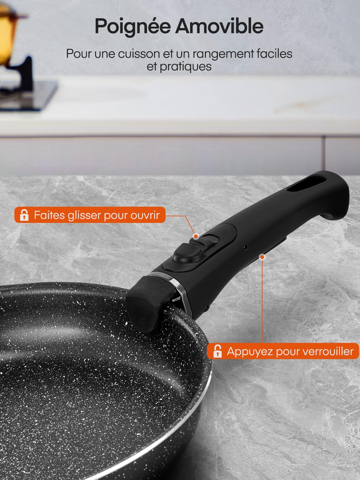 FOHERE Set Poêle et Casserole Induction 8 Pièces avec 2 Poignées Amovibles | Avec 2 Couvercle, Poêles 20/28 cm, Casserole 16/20 cm, Tous Feux Dont Induction, Revêtement Antiadhésif, Aluminium