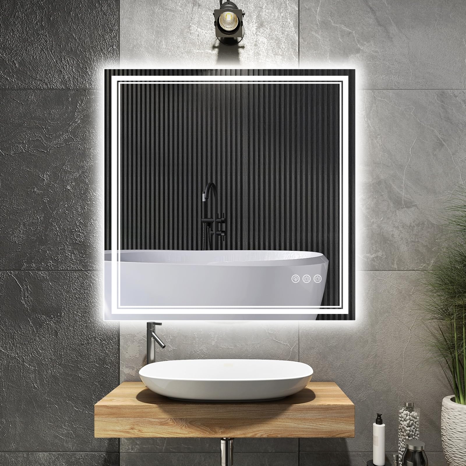 Ratsamee 30"x30" LED Bathroom Mirror with Lights, Backlit + Front Lit