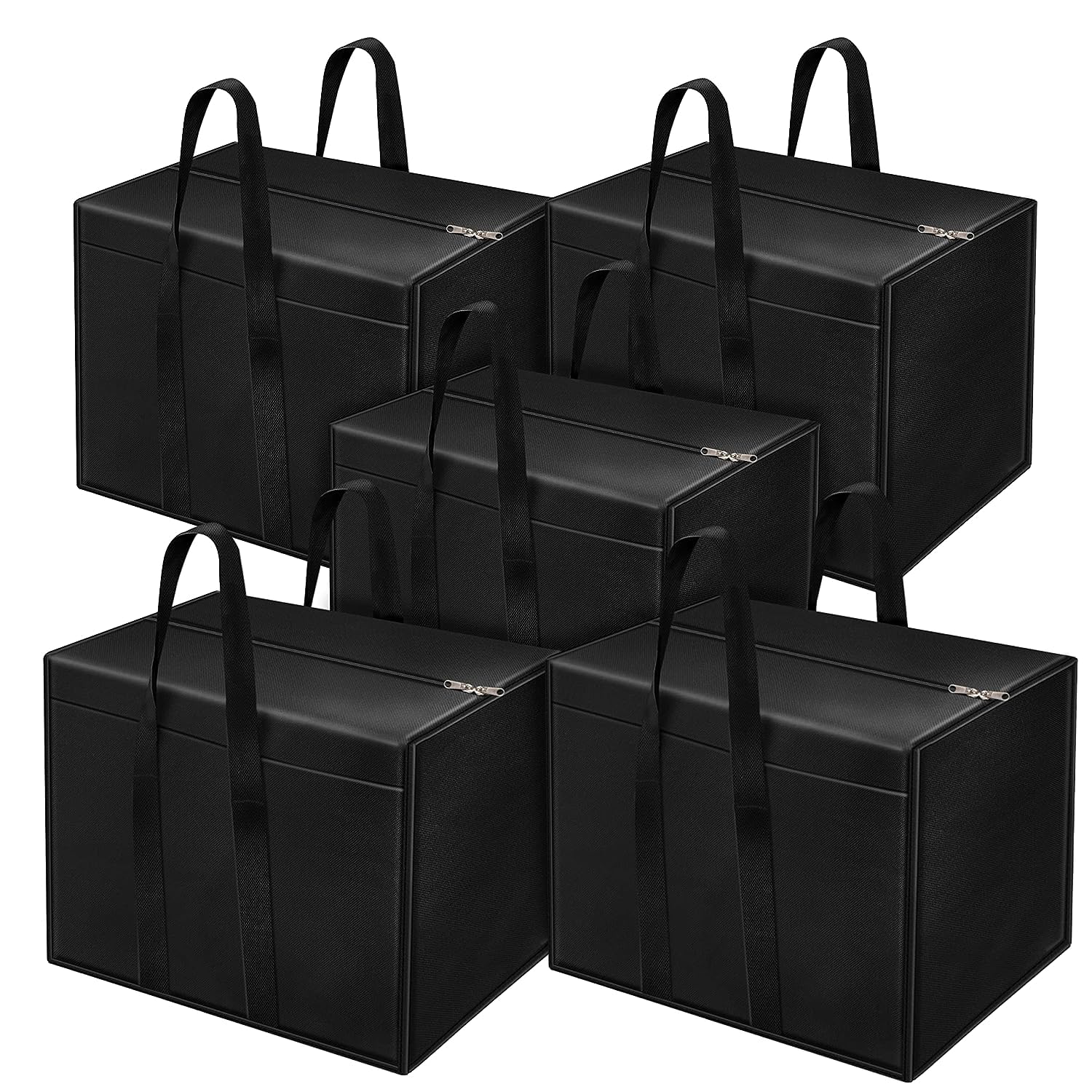 Nylon 85 L Moisture Proof Multi-Purpose Jumbo Underbed Storage Bag/Clothing Organiser/Toy Storage with Zipper and Strong Handle (Black,57x36.8 x40.5 cm) (Pack of 5)-image-17