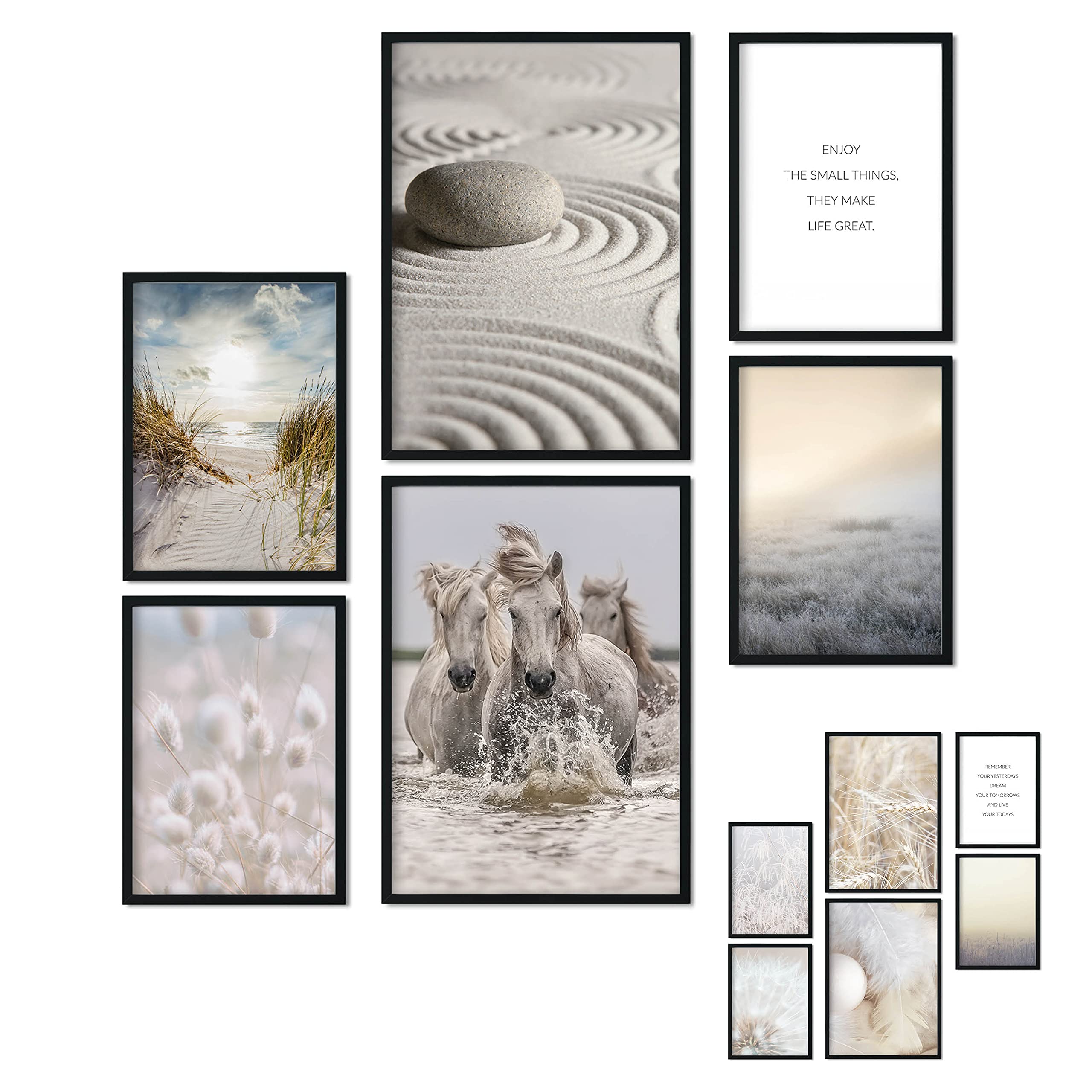 Poster 6er Set Beidseitige Bilder - Stilvolle Home Deko für Schlafzimmer und Wohnzimmer | Poster Vintage Set Traumfänger Boho A3 | A4 (Federleicht, A4 | A5 in Holzrahmen (schwarz))