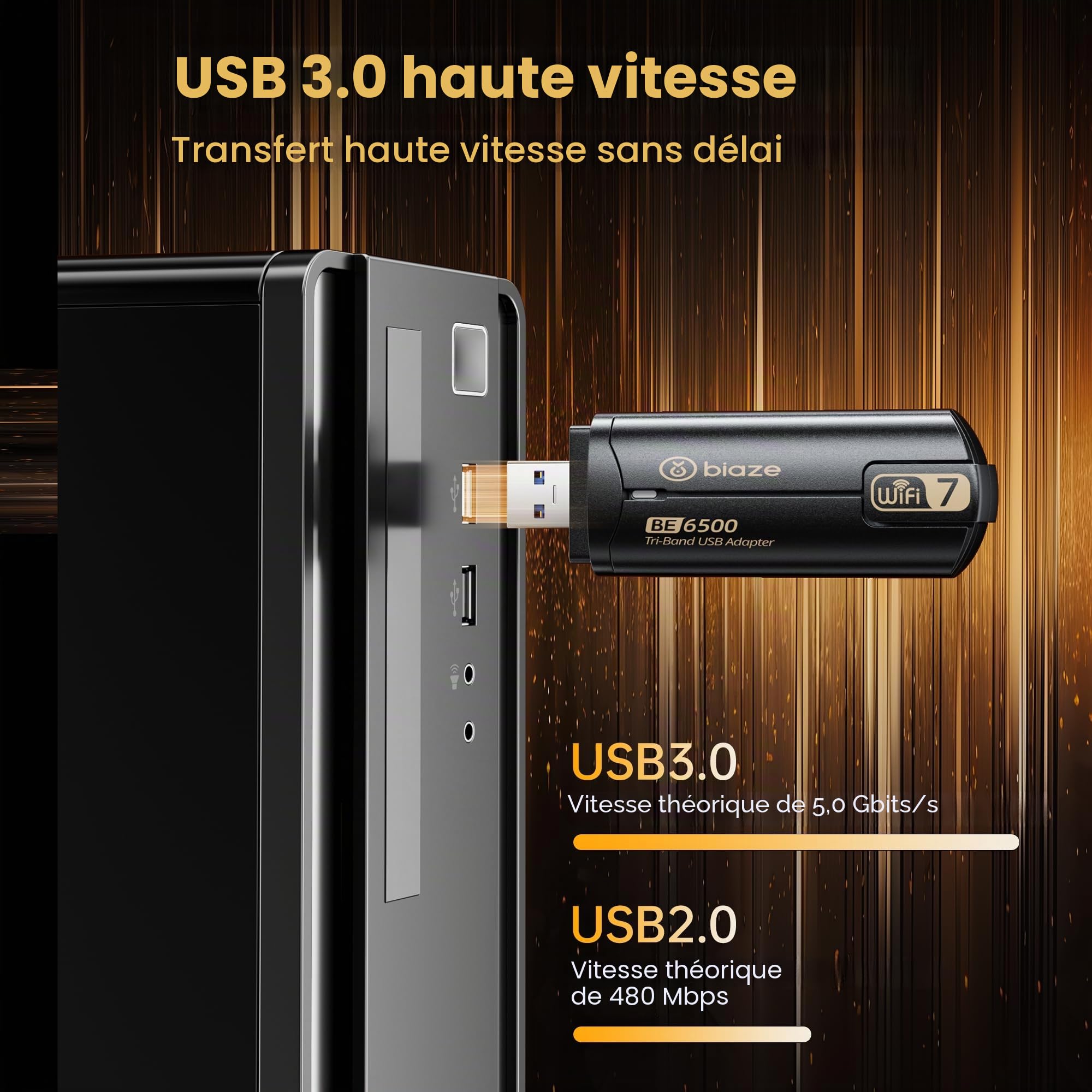 UK20 Clé WiFi 7 Dongle, USB 3.0 pour PC Windows 10/11, 2.4G/5G/6G, cryptage WPA3, MU-MIMO, OFDMA