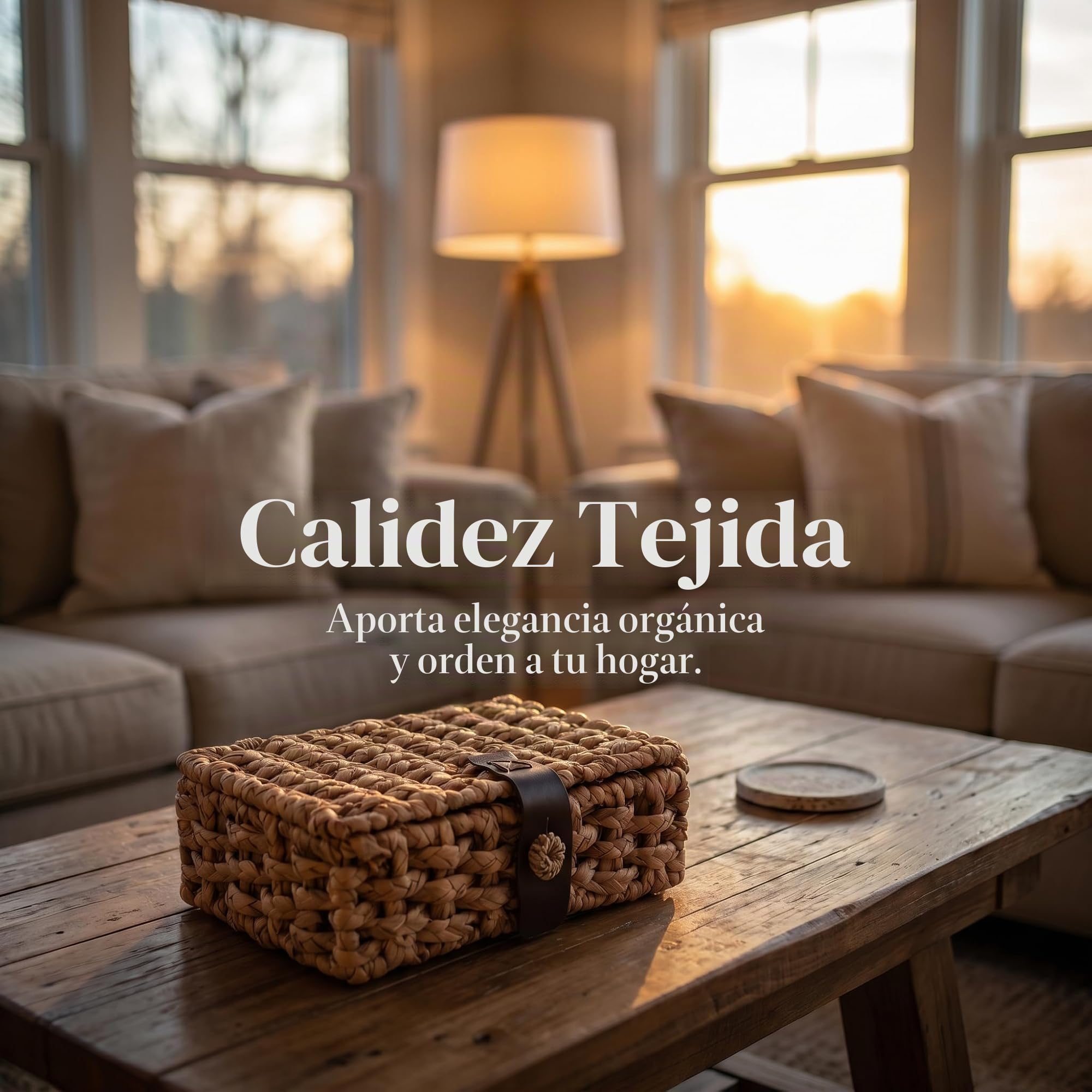 Cesta de Mimbre con Tapa, Cesta Almacenaje Tejida en Jacinto de Agua para Estante, Mesa de Centro, Mesa Consola, Decoración del Hogar (Grande)