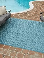 Vista 37 de Unique Loom Outdoor Trellis Textured Collection - Alfombra espacial (2 x 3 pies, rectangular, aguamarina y marfil)