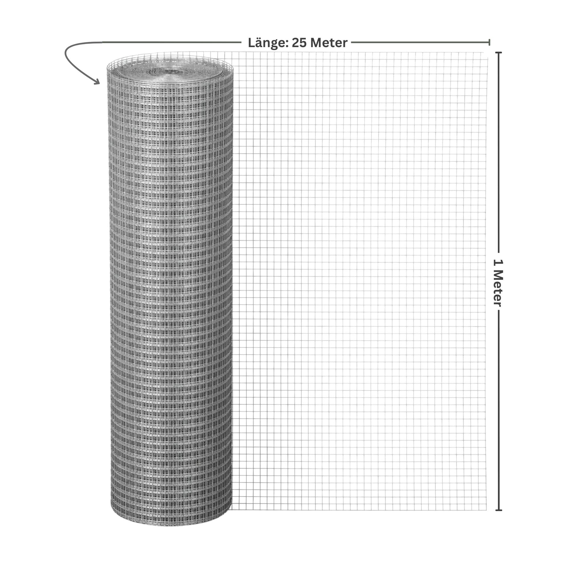 PROREGAL Maschendrahtzaun Vierkantgeflecht KEEPY, Höhe 1,0 Meter, Länge 25 Meter, Maschenweite 16x16mm, Drahtstärke 1,2mm, Verzinkt, Drahtzaun Hasendraht Kaninchendraht Hühnerdraht