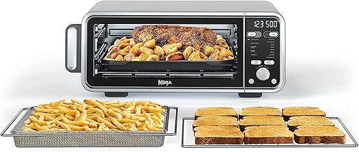 Ninja SP301 Dual Heat Air Fry Countertop 13-in-1 Oven with Extended Height, XL Capacity, Flip Up & Away Capability for Storage Space, Silver (RENEWED)