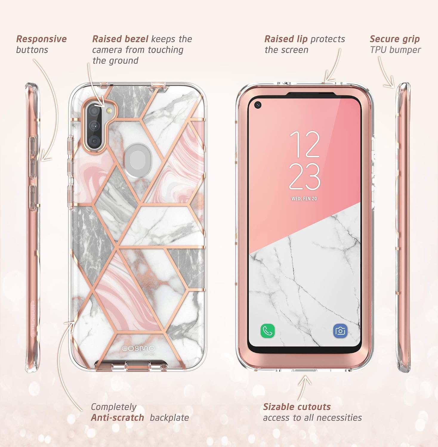 i-Blason Cosmo Series for Samsung Galaxy A11 Case (2020 Release), Slim Full-Body Stylish Protective Case with Built-in Screen Protector (Marble)