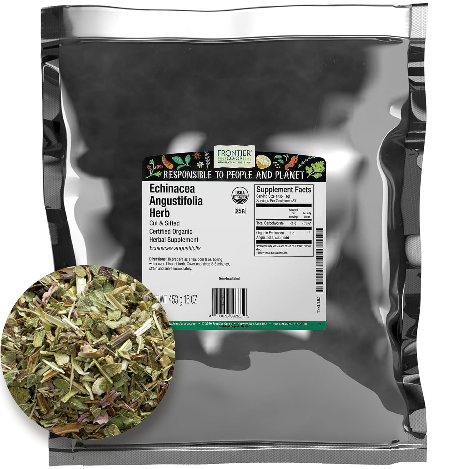 Frontier Co-op Organic Echinacea Angustifolia Herb, 1lb Bulk Bag – Cut and Sifted, Dried – Ideal for Echinacea Root Tea and Herbal Uses, Kosher Frontier Co-op Organic Echinacea Angustifolia Herb, 1lb Bulk Bag – Cut and Sifted, Dried – Ideal for Echinacea Root Tea and Herbal Uses, Kosher