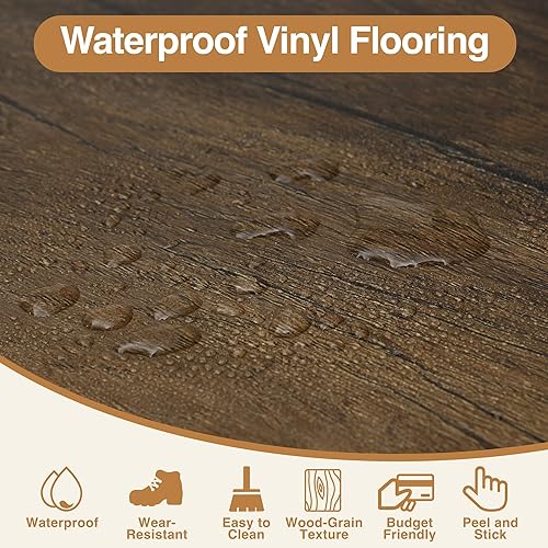 Miniatura 4 de MULGREAT Azulejos de suelo para despegar y pegar, 54 pies cuadrados, 36 piezas de 36 x 6 pulgadas de largo, suelo de tablones de vinilo autoadhesivo