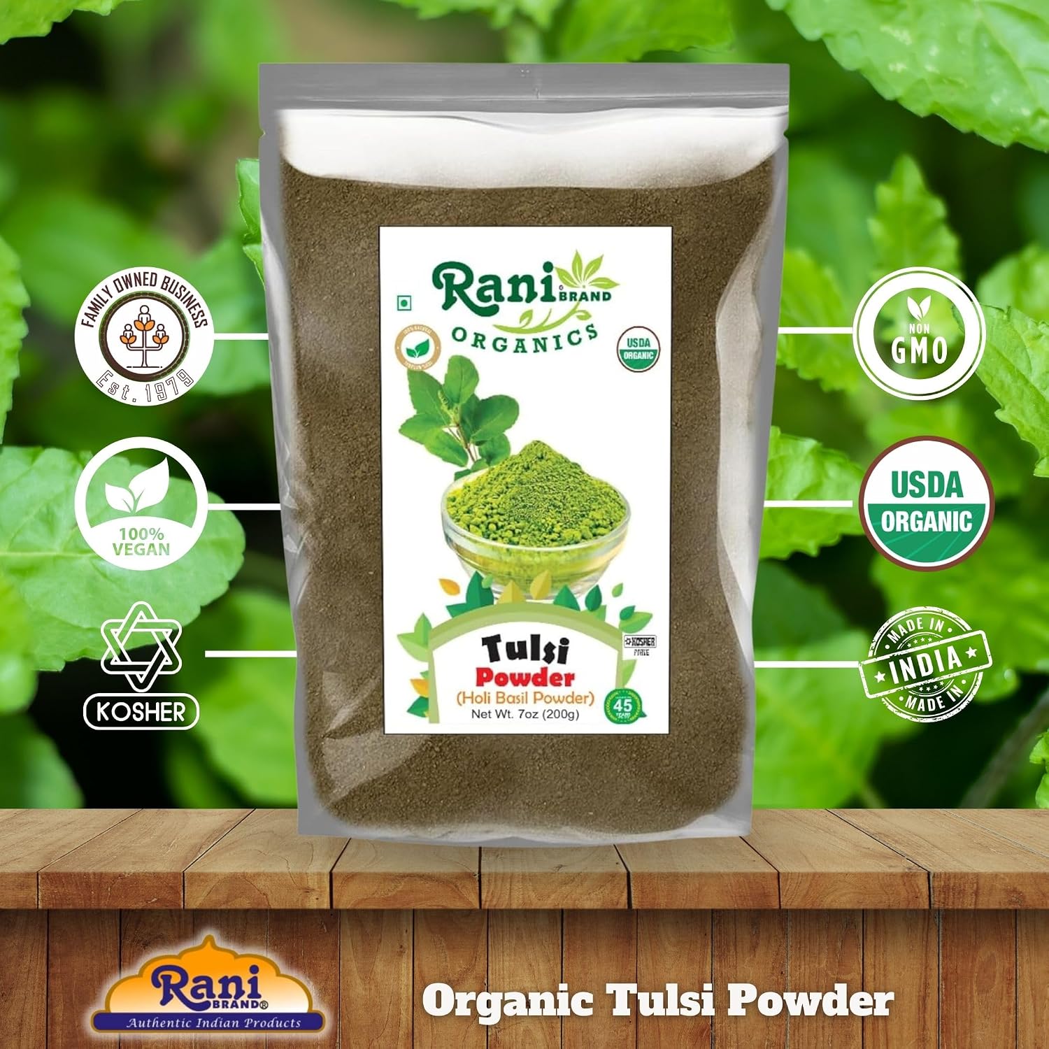 Rani Organic Tulsi Powder (Holi Basil Powder) 7oz (200g) ~ All Natural | No Color | Gluten Friendly | Vegan | NON-GMO | Kosher | No Salt or fillers | Indian Origin | USDA Organic Certified image 4