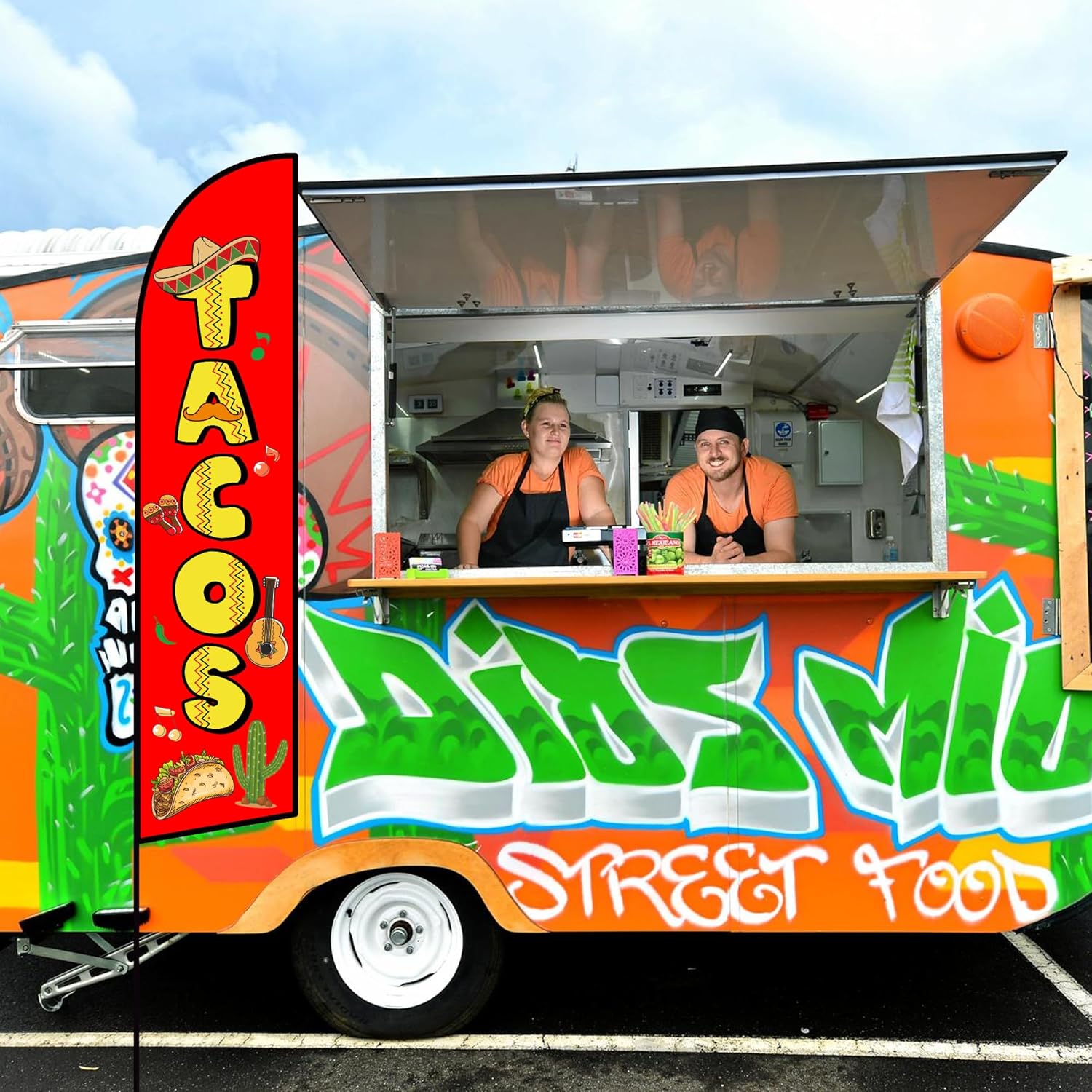 Tacos Burritos Feather Flag 11.5FT Mexican Food Swooper Flag Mexican Restaurant Advertising Feather Ground Stake for Outside Store Business Markets (tac)