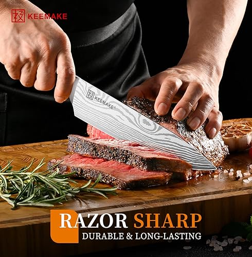 Miniatura 2 de KEEMAKE Cuchillo de chef de 8 pulgadas, cuchillo de cocina ultra afilado 1.4116 con hoja de acero inoxidable de alto carbono, mango ergonómico,