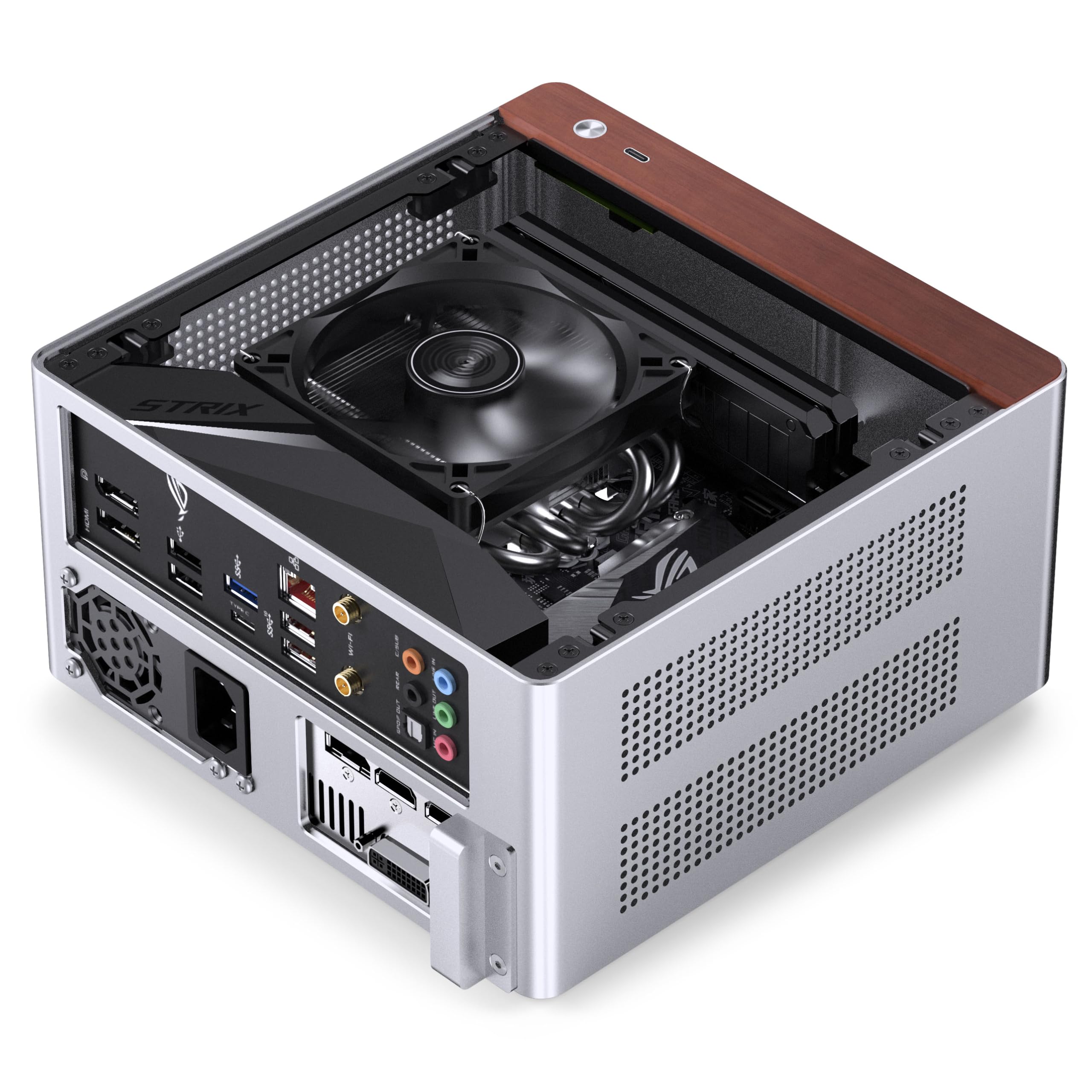 Jonsbo NV10 PC-Gehäuse Silber | Mini-ITX Case aus Aluminium & Stahl, kompaktes ITX-Gehäuse mit USB-C, Low-Profile GPU Support