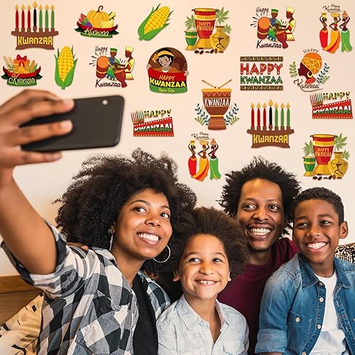 Miniatura 6 de Eaasty 60 piezas de tablero de anuncios de Kwanzaa para el aula, recortes de papel Kwanzaa Happy Kwanzaa para decoración de papel Kwanzaa para