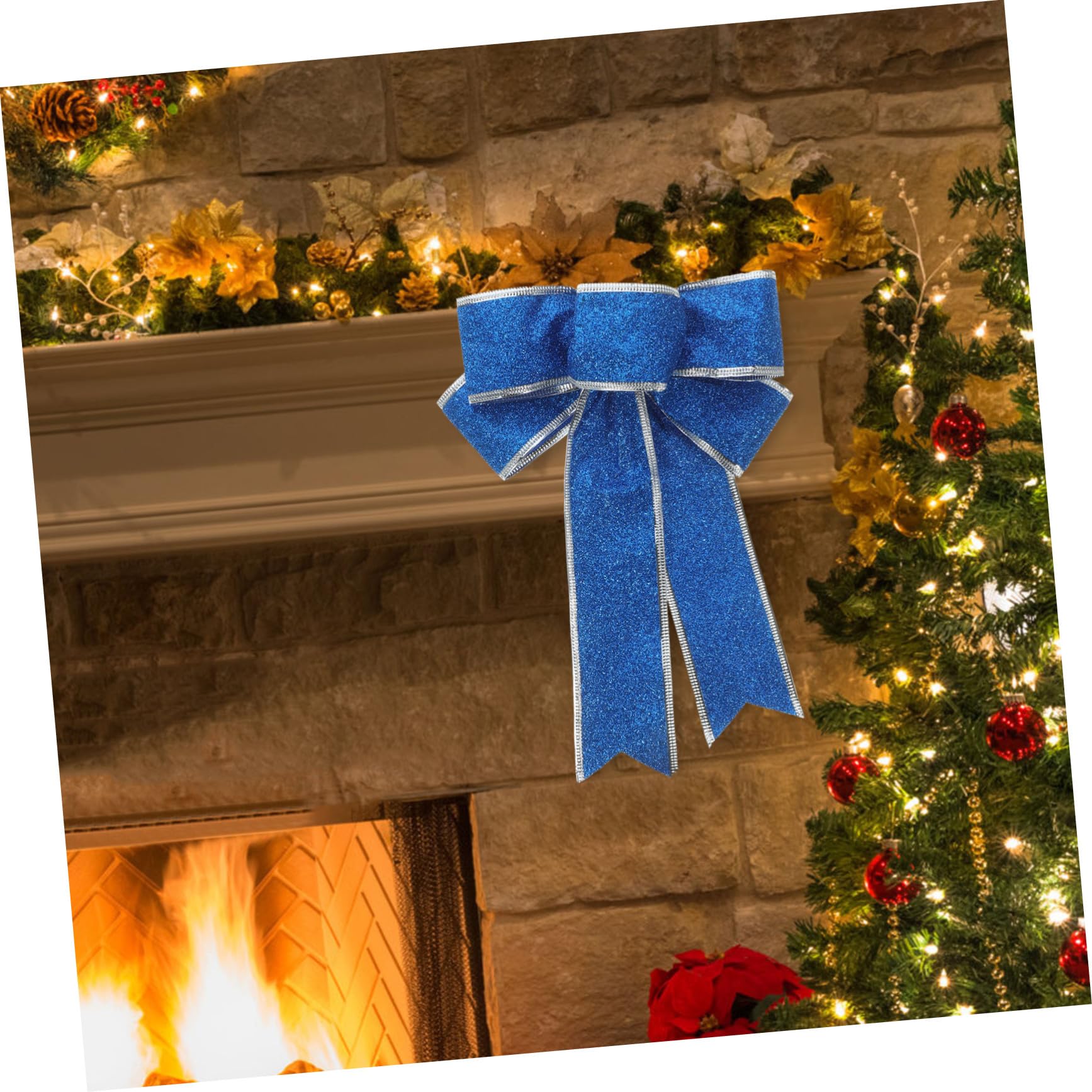 5 Piezas para Árbol de Navidad Azules de Moños de Tela con Purpurina Nudos Decorativos Resistentes para y Adornos Festivos