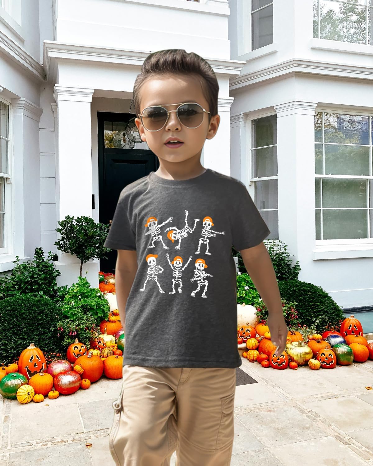 Halloween Shirts for Kids Toddler Pumpkin Face Ghost Skeleton Cotton Tshirt Clothes 2-7 Years image 2