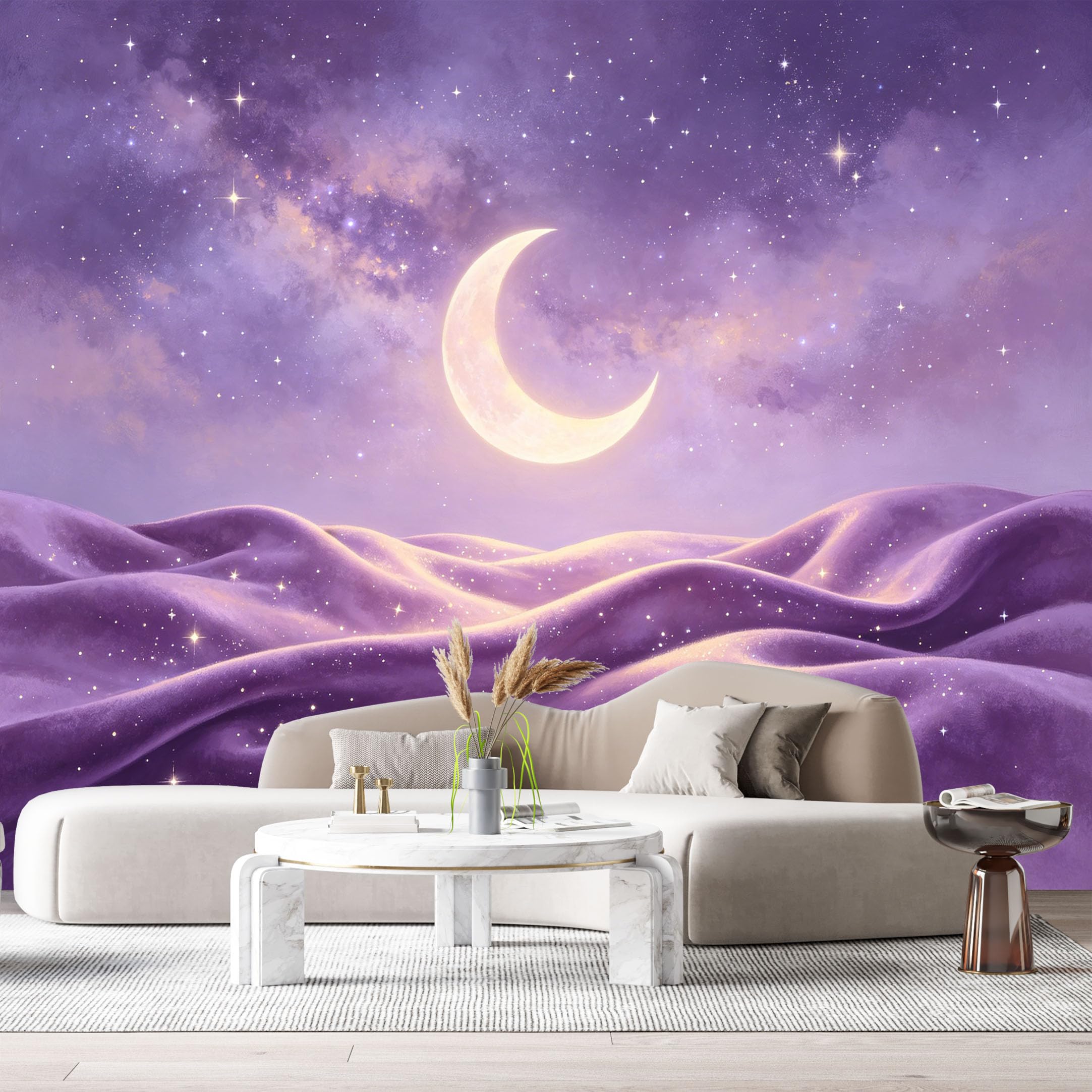 Custom Size Wall Murals Night Sky Crescent Moon Purple Velvet Dunes Abstract Watercolor SelfAdhesiveWall Fabric Removable Wallpaper Wall Decor for Living Room Bedroom Bathroom