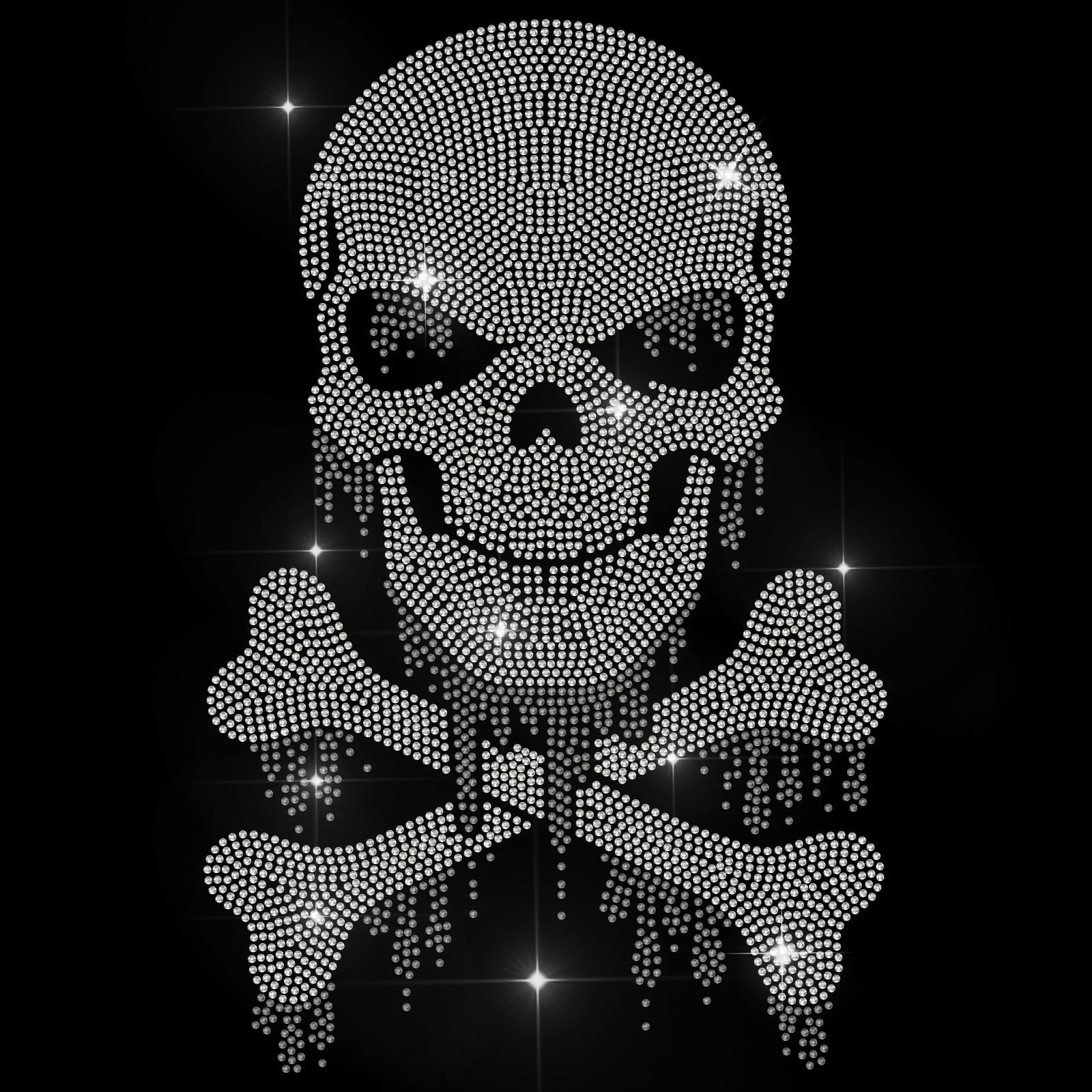 MAYJOYDIY Skull Rhinestone Iron on Hotfix Rhinestone Dripping Crossbones Transfer Applique Heat Transfer Decal Clothing Repair Crystal Patch for Clothing Shoes Bags Hats Decoration DIY Craft