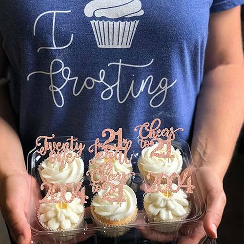 Miniatura 5 de Paquete de 24 adornos para cupcakes de 21 cumpleaños con purpurina de veintiuno desde 2002, Hello 21 Years Birthday Cupcake Picks Cheers to 21 Cake