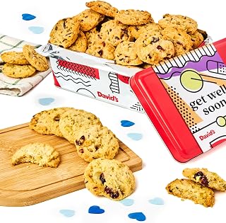 David's Cookies Get Well Soon Cookie Gift Basket - Gourmet Bakery Dessert Gift for Recovery, Comfort and Appreciation Occasions - Cranberry Pistachio Biscuits Gift Sampler Tin