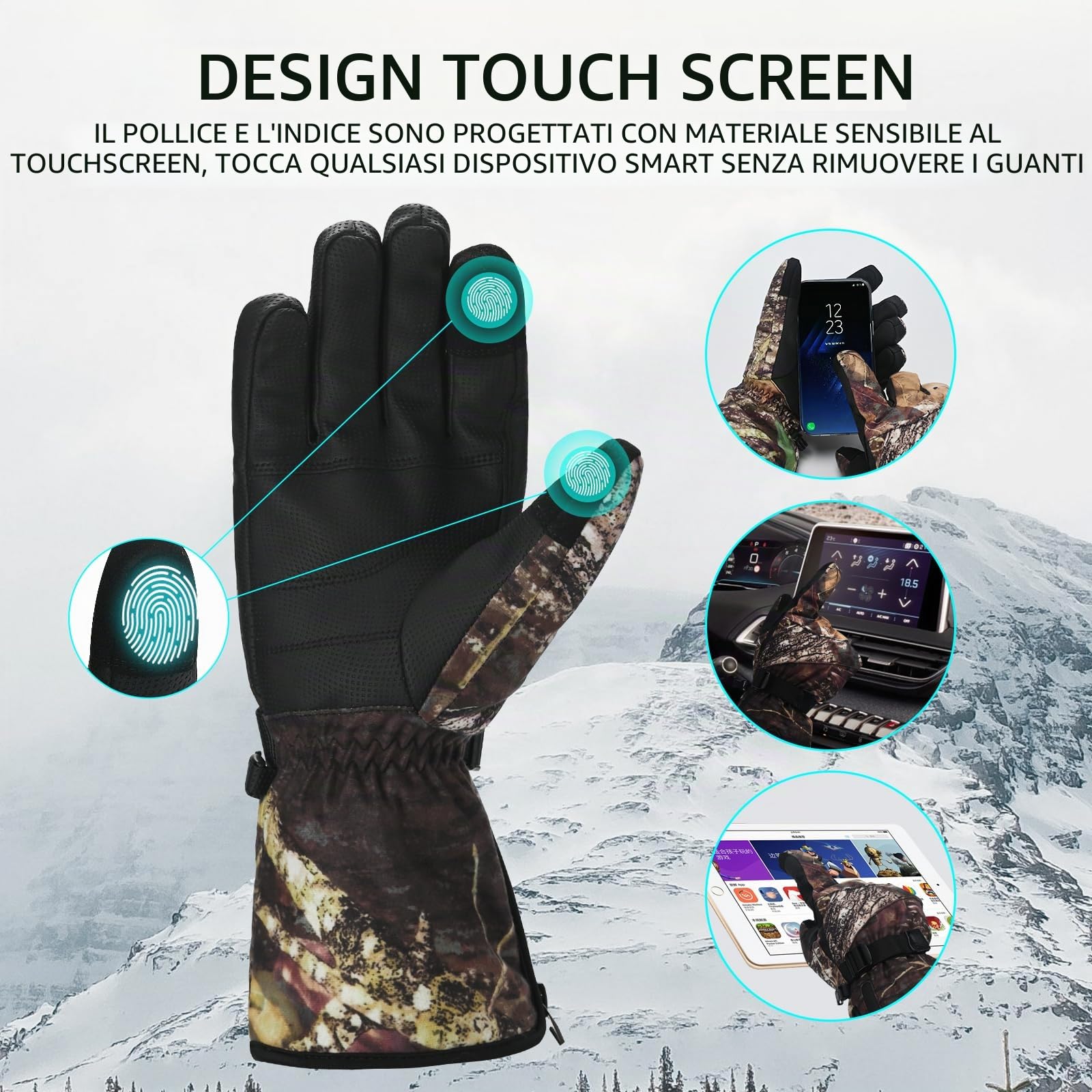 Lychee Guanti Riscaldati per Uomo Donna, Guanti da Sci Riscaldati Ricaricabili, Touch Screen, Riscaldamento Istantaneo, Scaldamani, Impermeabili, con Batteria da 7,4 V, 3000 mAh*2 per Sci in Moto
