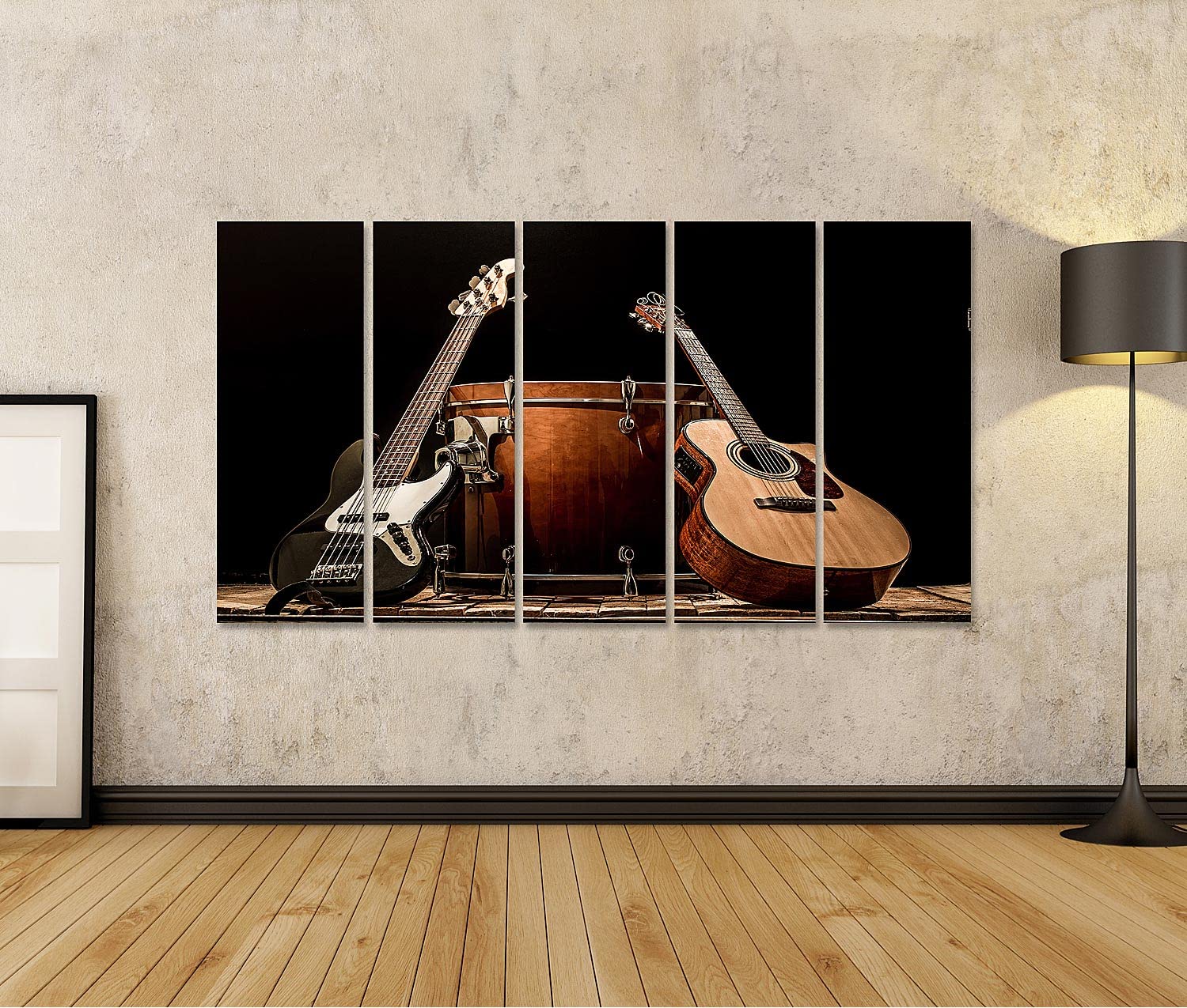 islandburner Quadro su tela Strumenti musicali Tamburo basso Barile Chitarra acustica Basso Chitarra nera Backgr Quadri Stampe Immagini Murale Decorazione da parete