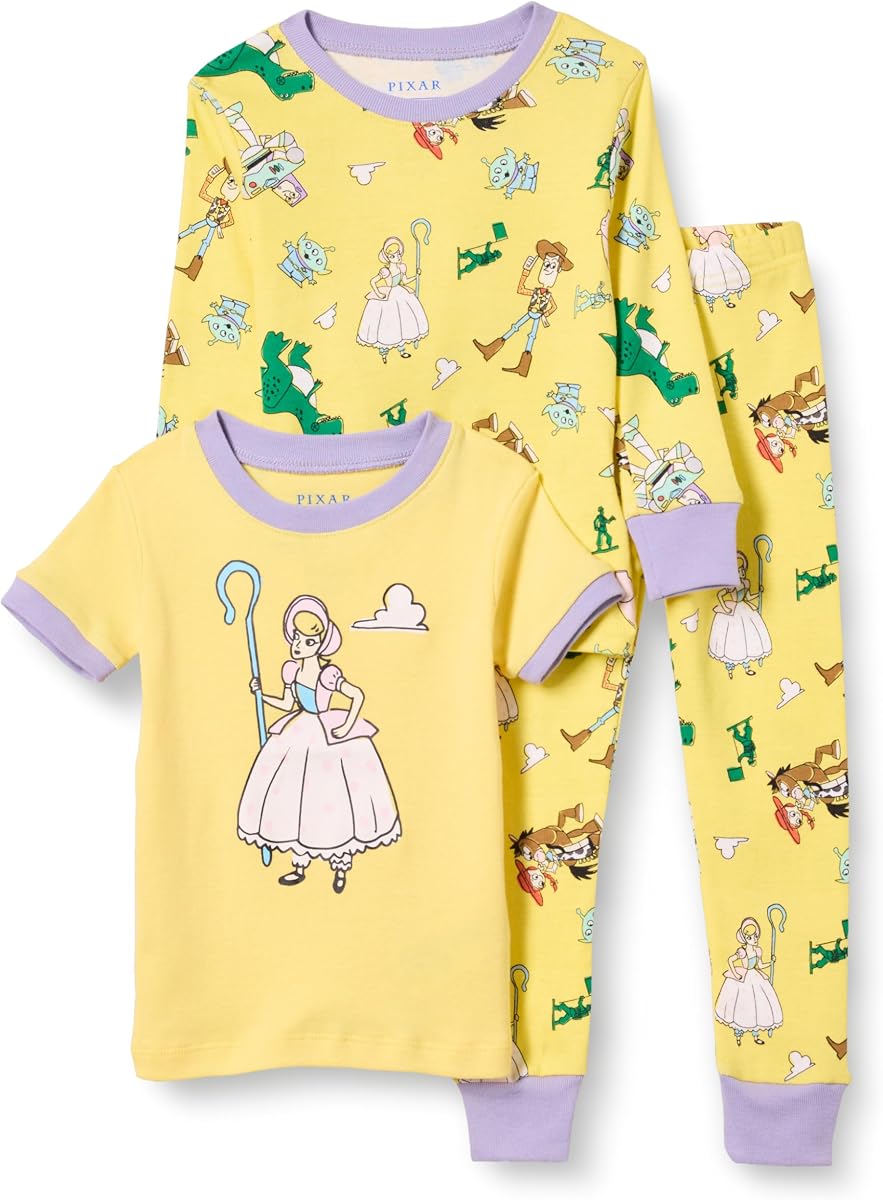 Amazon Essentials Disney | Marvel | Star Wars | Princess Girls and Toddlers' Snug-Fit Cotton Pajamas Set, Pack of 3