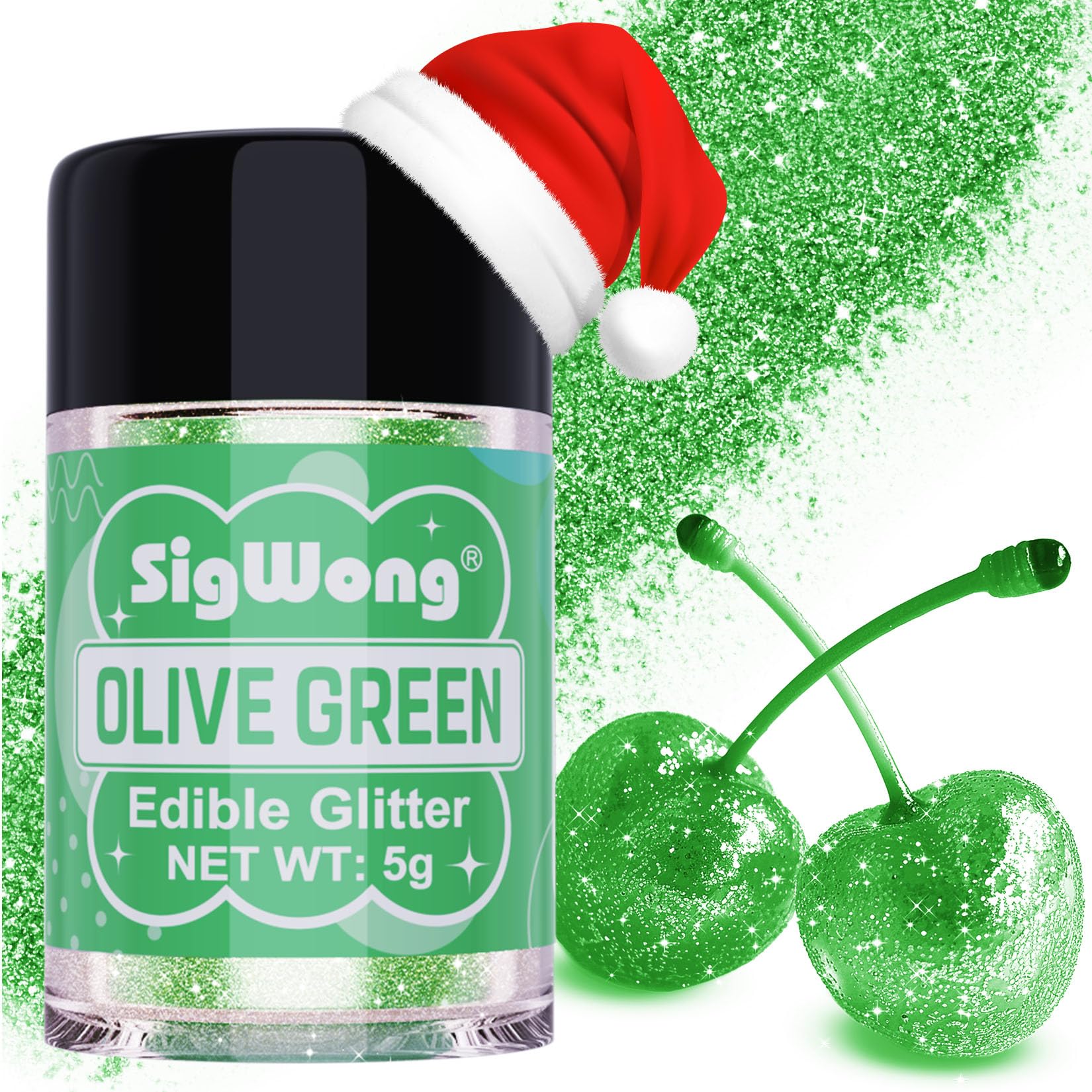 Olive Green Edible Glitter - 5g Food Grade Cake Decorating Shimmering Glitter, Edible Sprinkle Luster Dust for Drinks, Chocolates, Fondant, Strawberries, Cupcakes, Candy, Christmas Cookie - Vegan