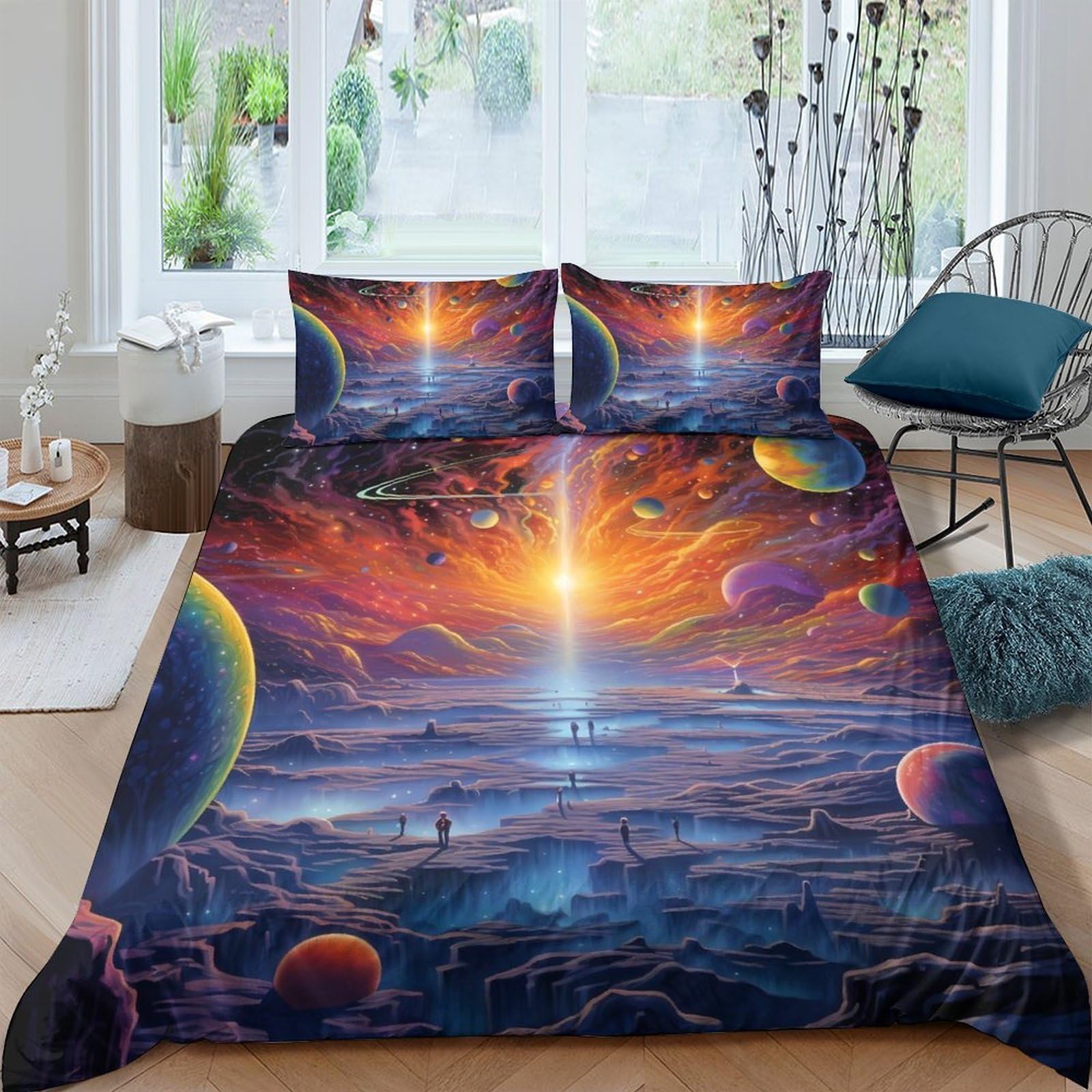Ctjqhvkz Style-6 3D Printed Galaxy Sunset Fitted Sheet Microfiber Soft Breathable Cosmic Nebula Mattress Cover For Bedroom Decor Single（135X200cm）