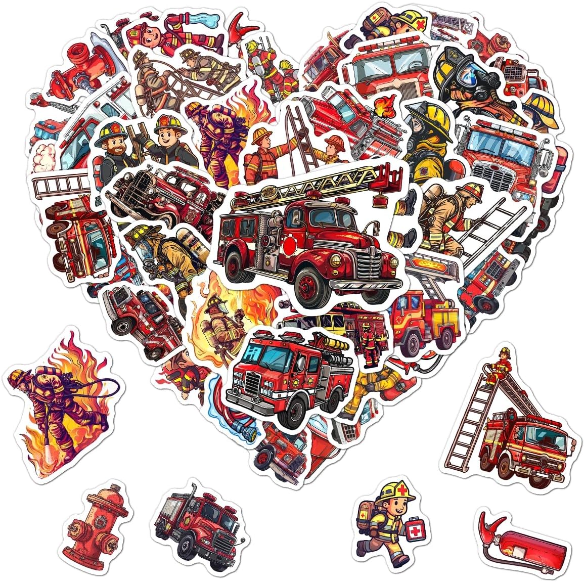 Pack 50 Pcs Firefighter Fire Engine Stickers for Water Bottles Funny Laptop Cups Luggage Scrapbooking Teens Kids Girls Boys Adults Waterproof Aesthetic Sticker Small Vinyl Decals