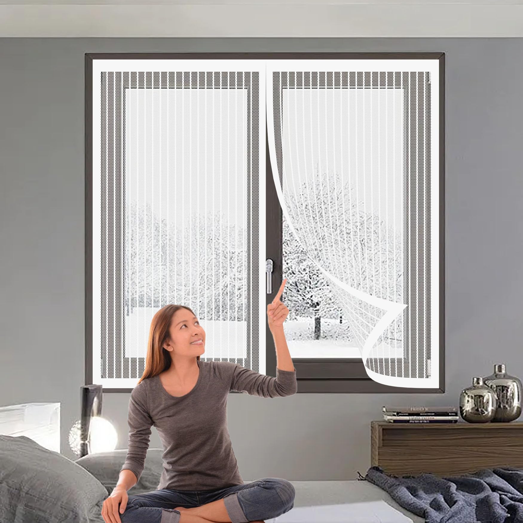 Yanhong White Magnetic Door Curtain 88 X 142 Cm Keep Pets Indoor, Allow Fresh Air Flow, Hands-Free No-Drill Easy Installation Magnetic Fly Curtain For Balcony, Terrace, Cellar,
