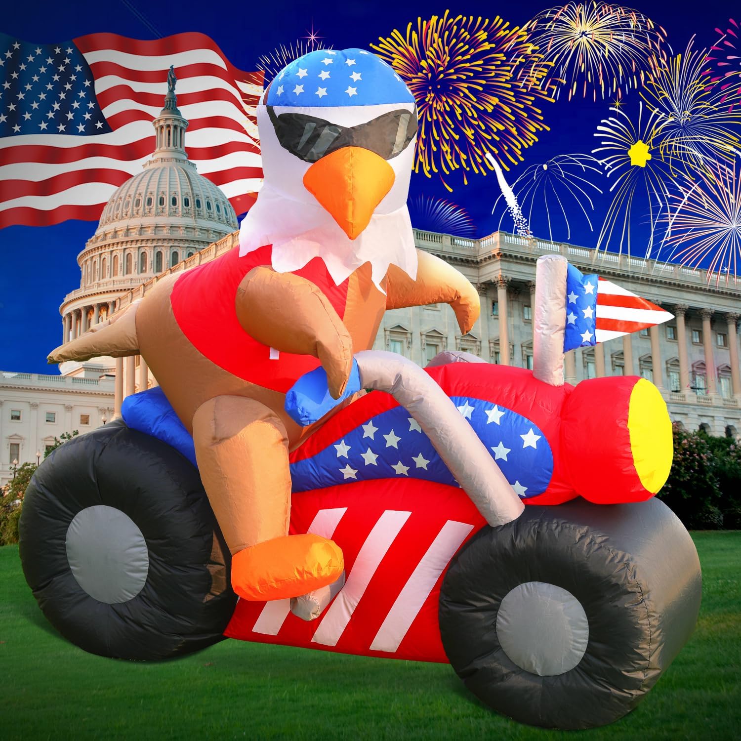 6FT Memorial Day Patriotic Independence Day 4th of July Inflatable Outdoor Decoration, Cross Soldier Helmet with Boots, LED Lights Holiday Blow Up for Fourth of July Party Garden Yard Lawn Decor