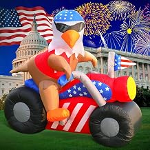 DomKom 6 FT Patriotic Independence Day 4th of July Memorial Day Inflatable Outdoor Decoration, Bald Eagle Sitting on Motorcycle, LED Lights Holiday Blow Up for Fourth of July Party Garden Yard Lawn